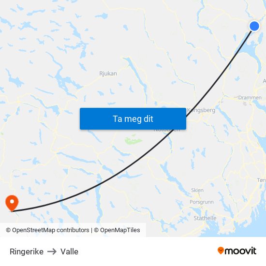 Ringerike to Valle map