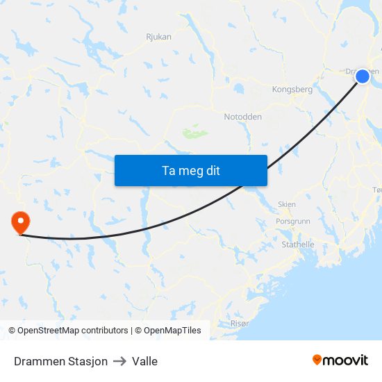 Drammen Stasjon to Valle map