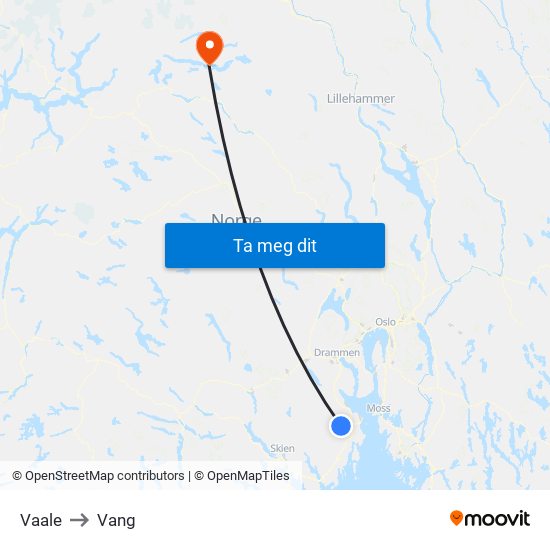 Vaale to Vang map