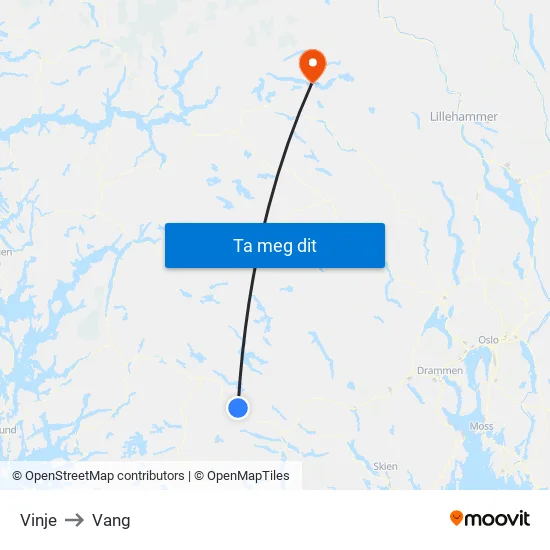 Vinje to Vang map