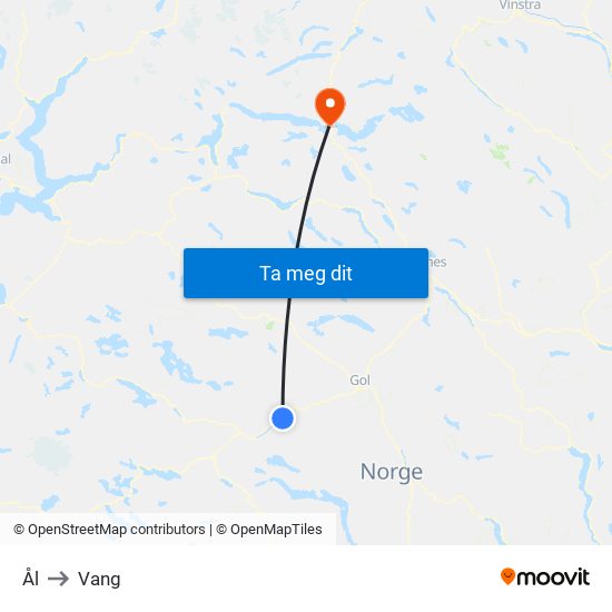 Ål to Vang map