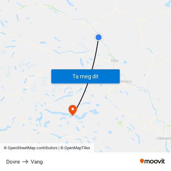 Dovre to Vang map