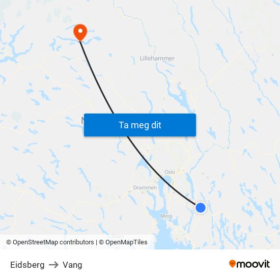 Eidsberg to Vang map