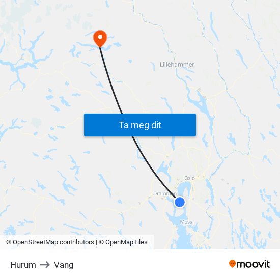 Hurum to Vang map