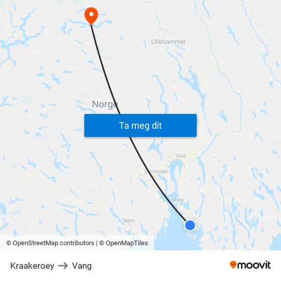 Kraakeroey to Vang map