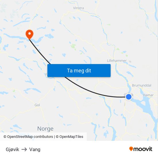 Gjøvik to Vang map