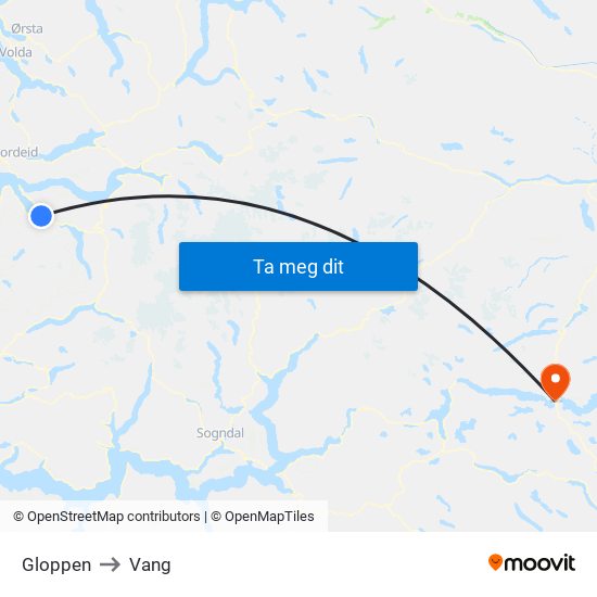 Gloppen to Vang map