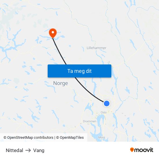 Nittedal to Vang map