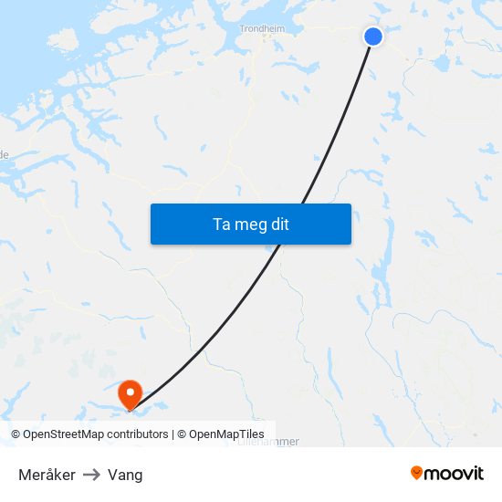 Meråker to Vang map