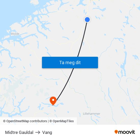 Midtre Gauldal to Vang map
