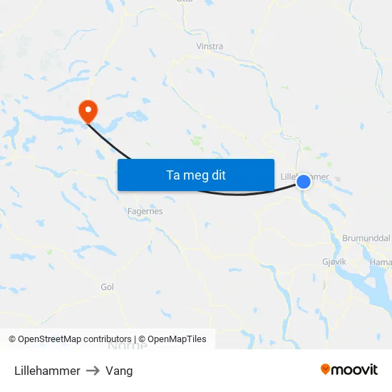 Lillehammer to Vang map