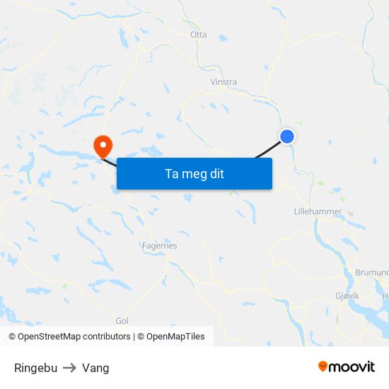 Ringebu to Vang map