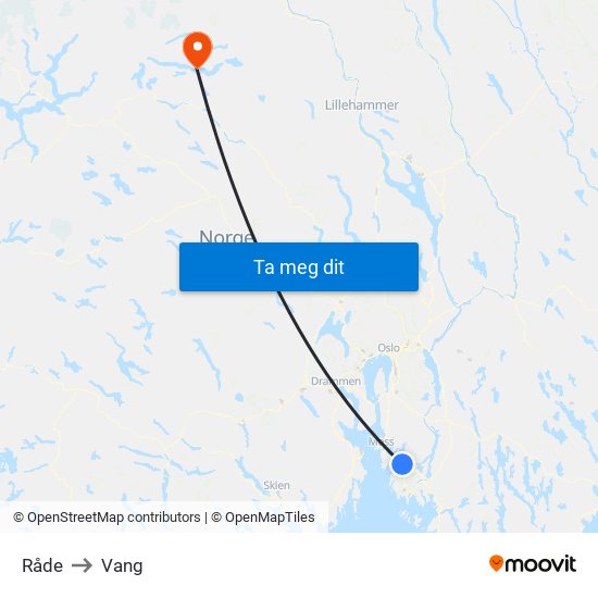 Råde to Vang map