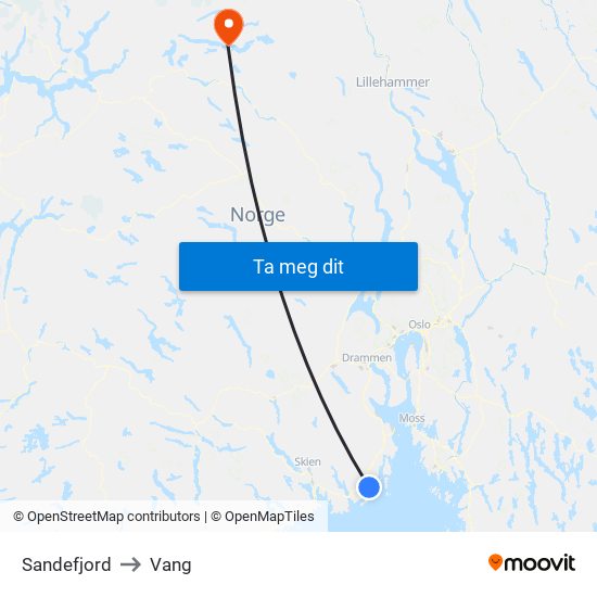 Sandefjord to Vang map