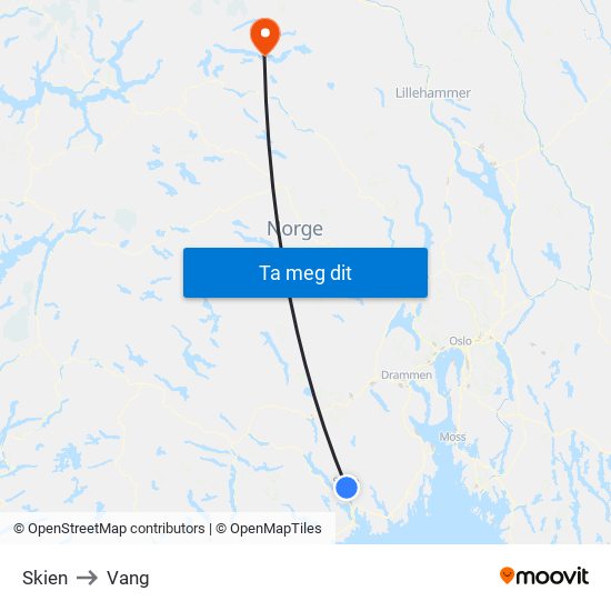 Skien to Vang map