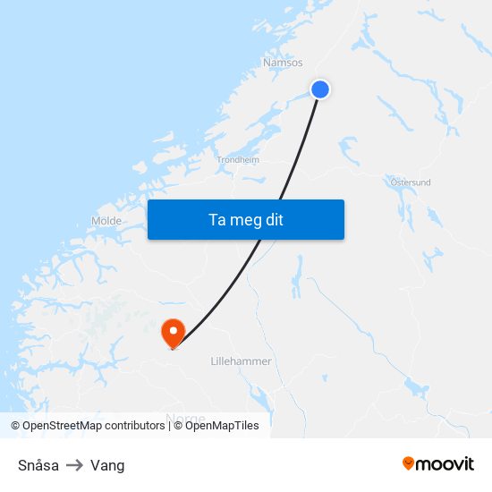 Snåsa to Vang map