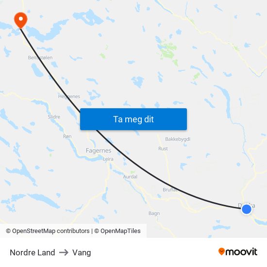 Nordre Land to Vang map