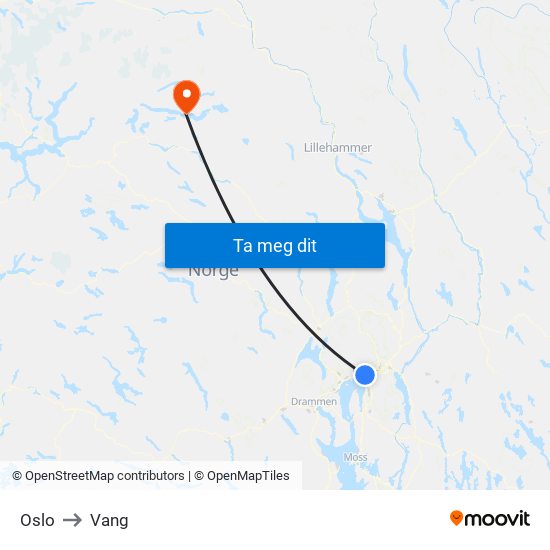 Oslo to Vang map