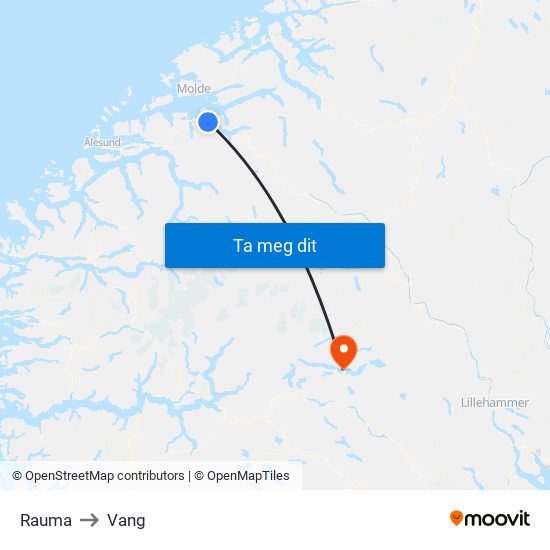 Rauma to Vang map