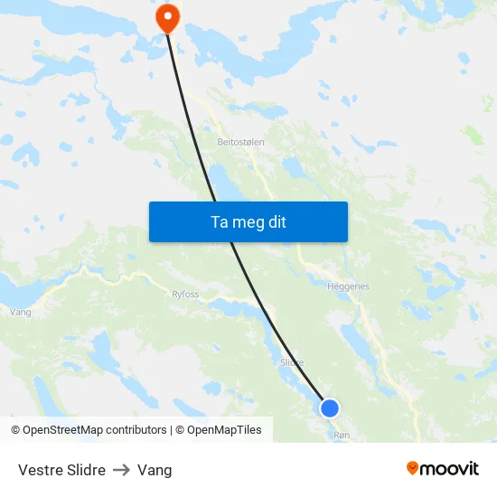 Vestre Slidre to Vang map