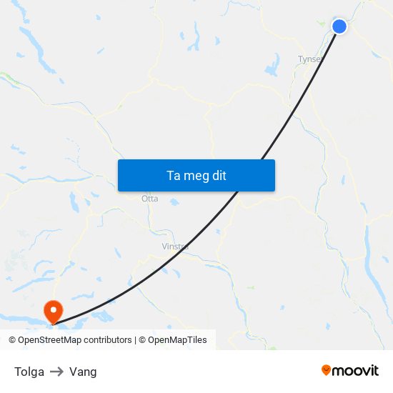 Tolga to Vang map