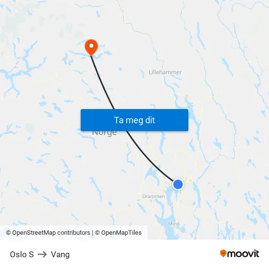 Oslo S to Vang map