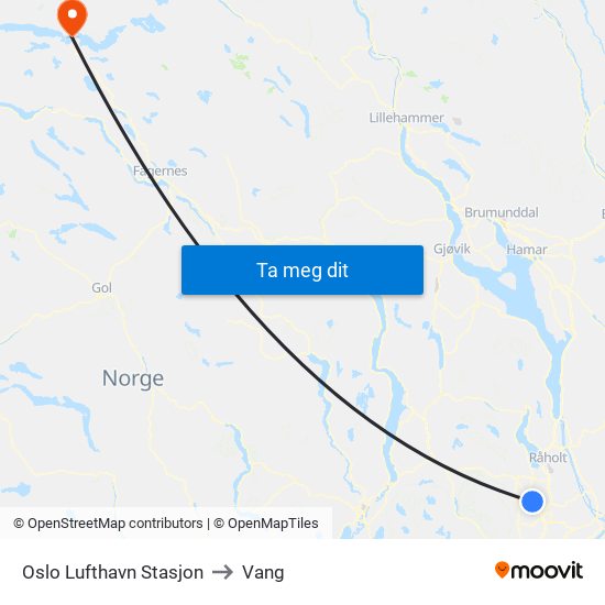 Oslo Lufthavn Stasjon to Vang map