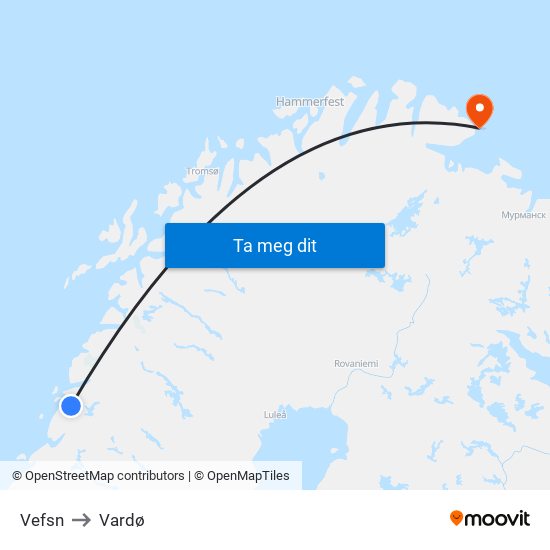 Vefsn to Vardø map