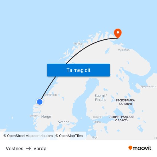 Vestnes to Vardø map