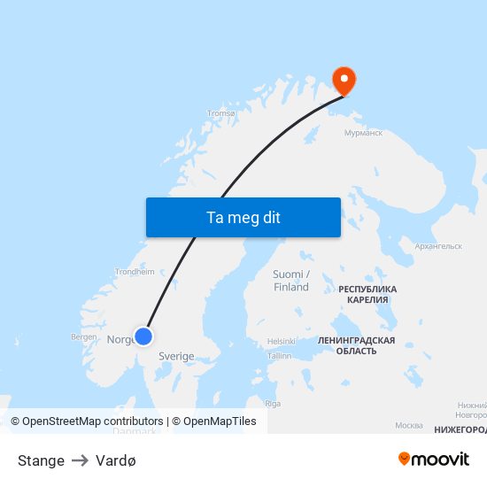 Stange to Vardø map