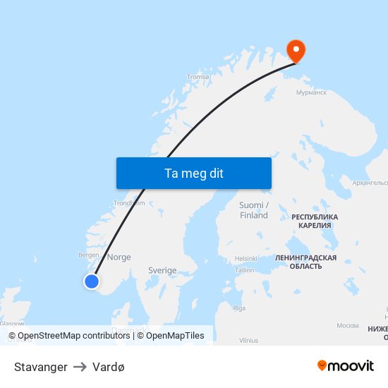 Stavanger to Vardø map