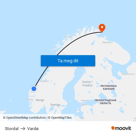 Stordal to Vardø map