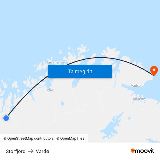 Storfjord to Vardø map