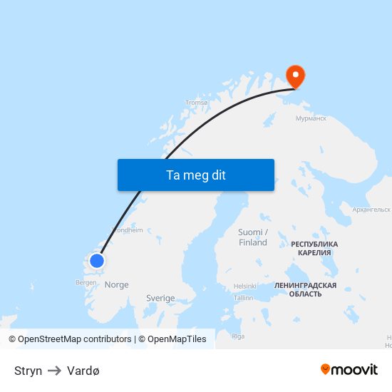 Stryn to Vardø map