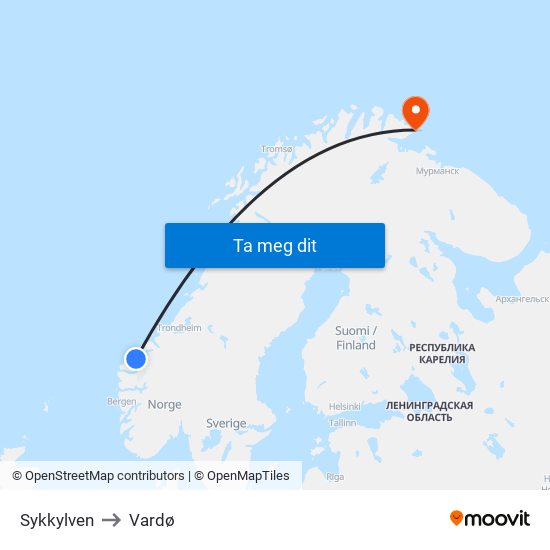 Sykkylven to Vardø map