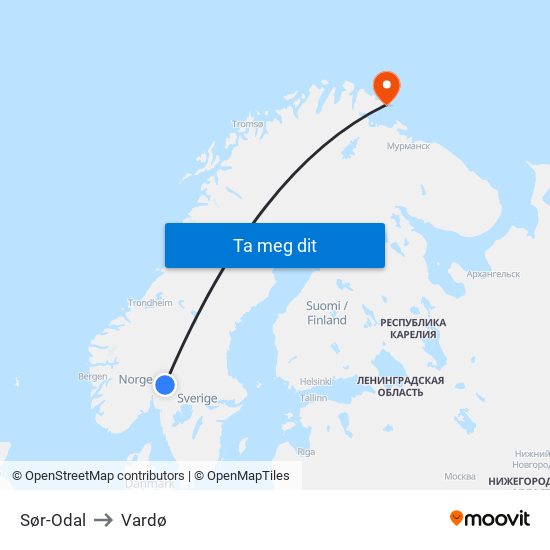 Sør-Odal to Vardø map