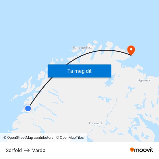 Sørfold to Vardø map