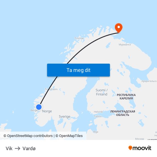 Vik to Vardø map