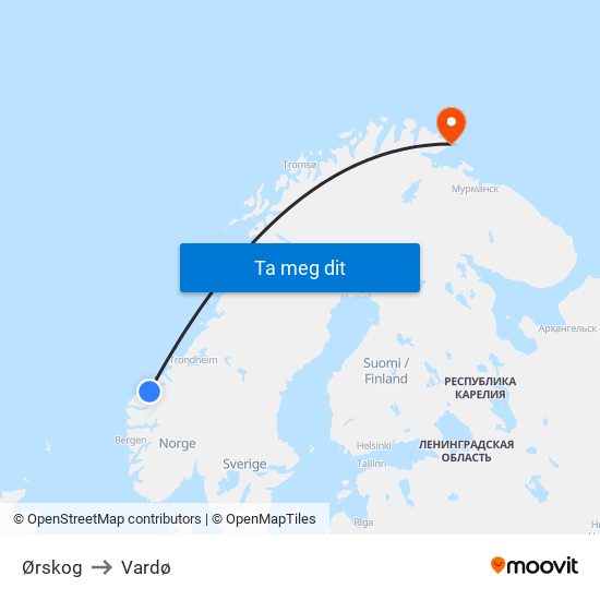 Ørskog to Vardø map