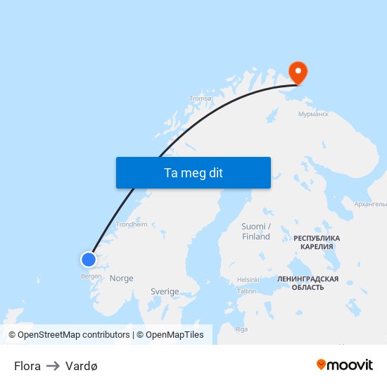 Flora to Vardø map