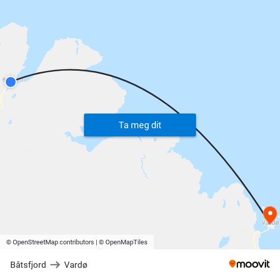 Båtsfjord to Vardø map