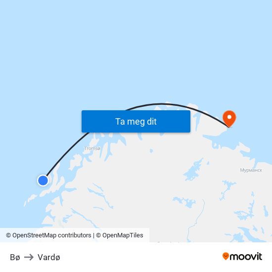 Bø to Vardø map