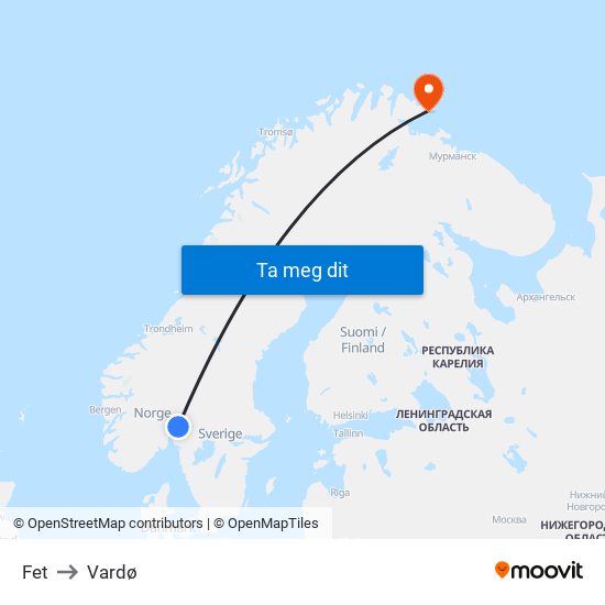 Fet to Vardø map