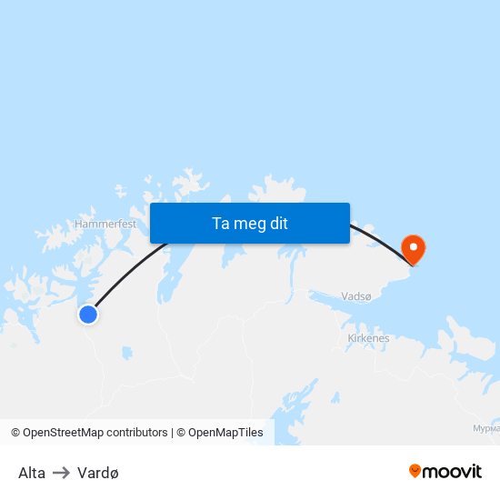 Alta to Vardø map