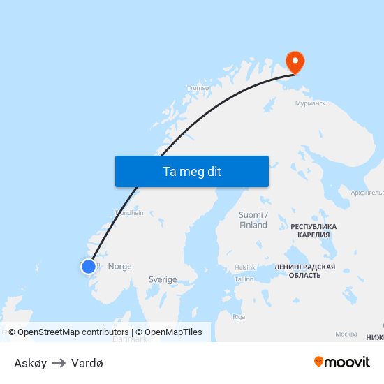 Askøy to Vardø map