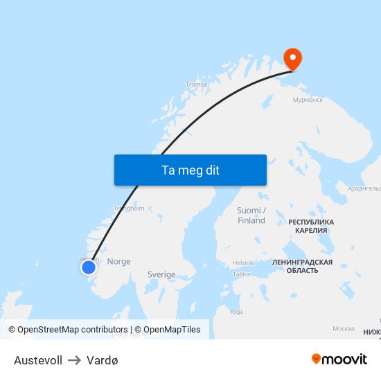 Austevoll to Vardø map