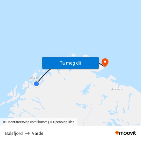 Balsfjord to Vardø map