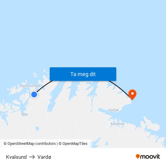 Kvalsund to Vardø map