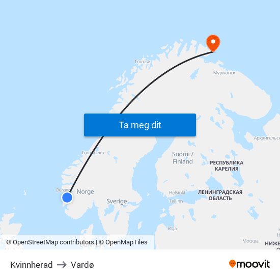Kvinnherad to Vardø map