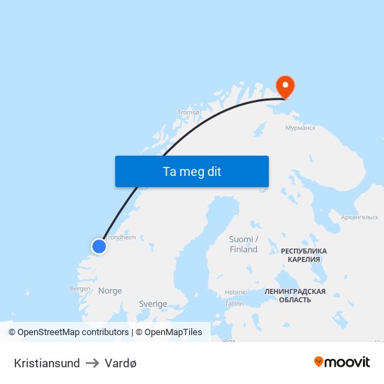 Kristiansund to Vardø map